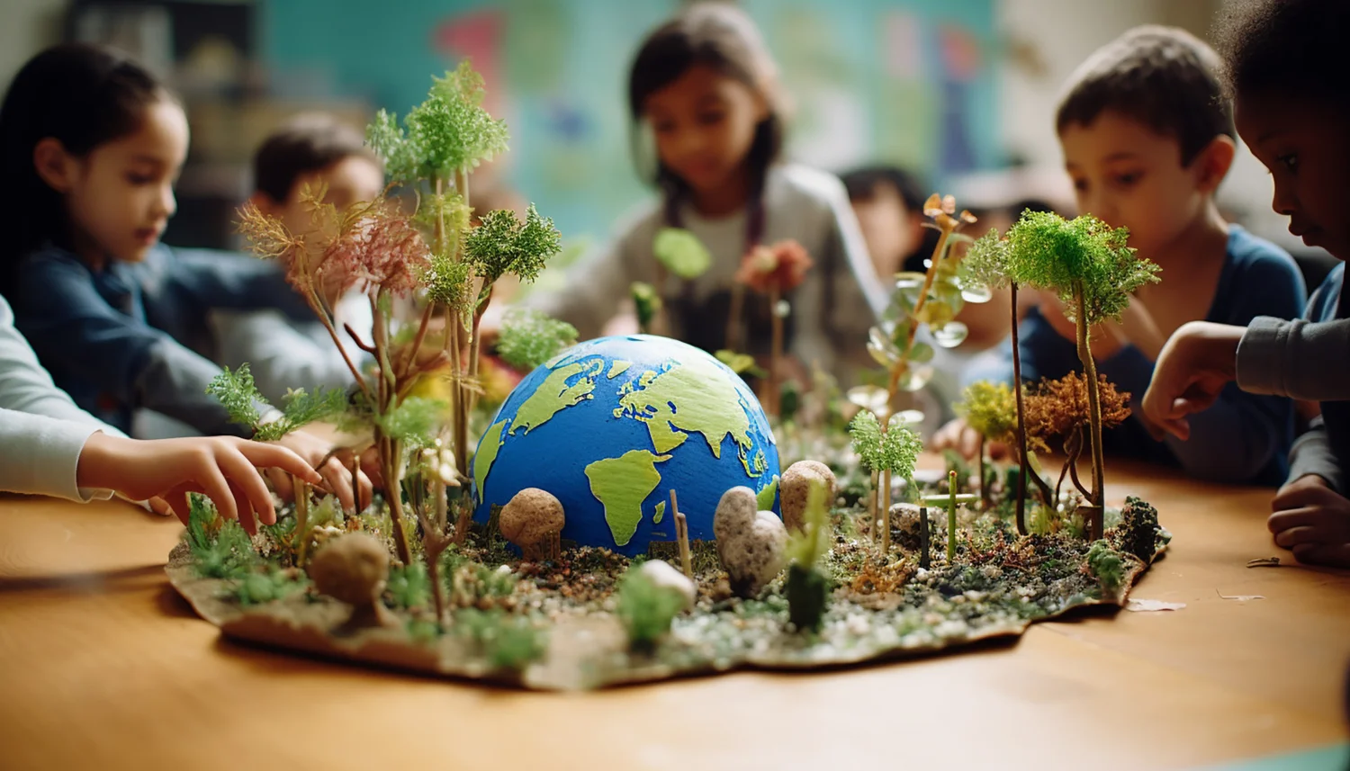 Students are using templates materials make report environmental protection